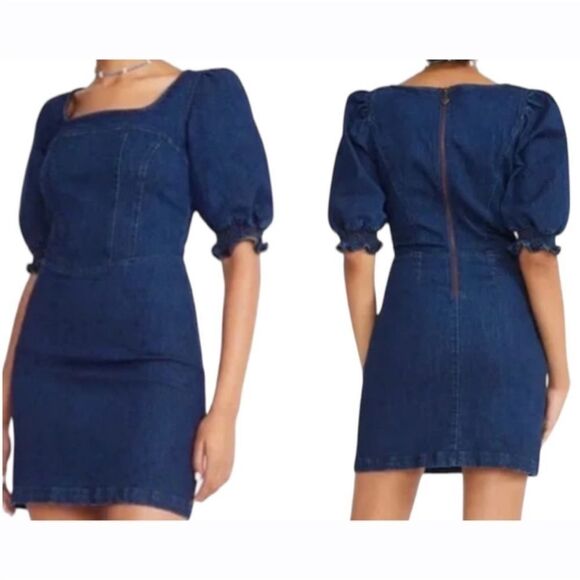 BETSEY JOHNSON | NEW Puff Sleeve Mini Denim Jean Dress Women’s Size Medium - Picture 1 of 12